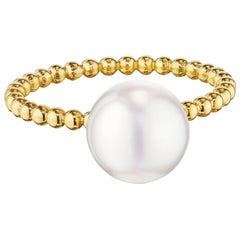 Premium Akoya Cultured Pearl Solitaire Ring with Beaded Shank