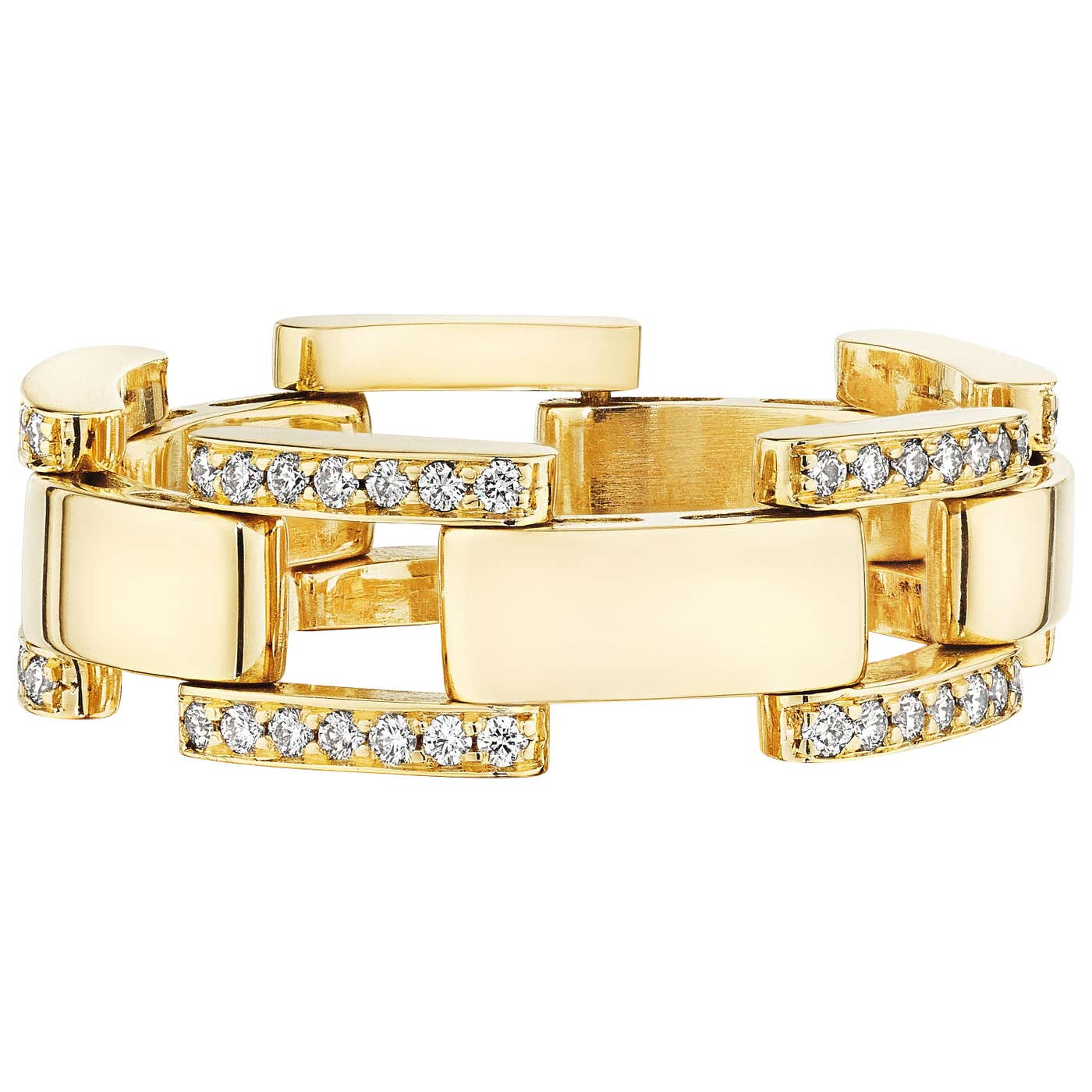 Customizable Flexible Link Ring with Diamond Pavé in 18K Gold For Sale ...
