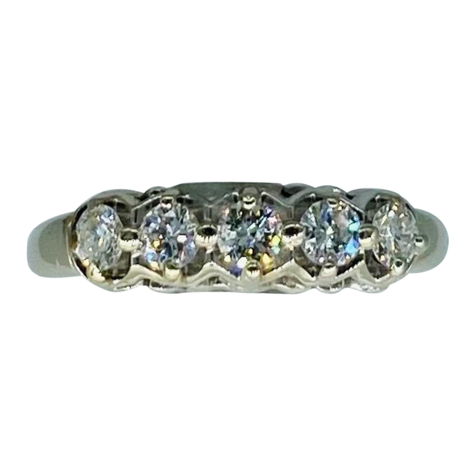 Vintage Four Diamonds Half Eternity Ring 14k White Gold For Sale