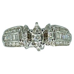 Vintage 1.00 Carat Diamonds Engagement Ring 14k White Gold