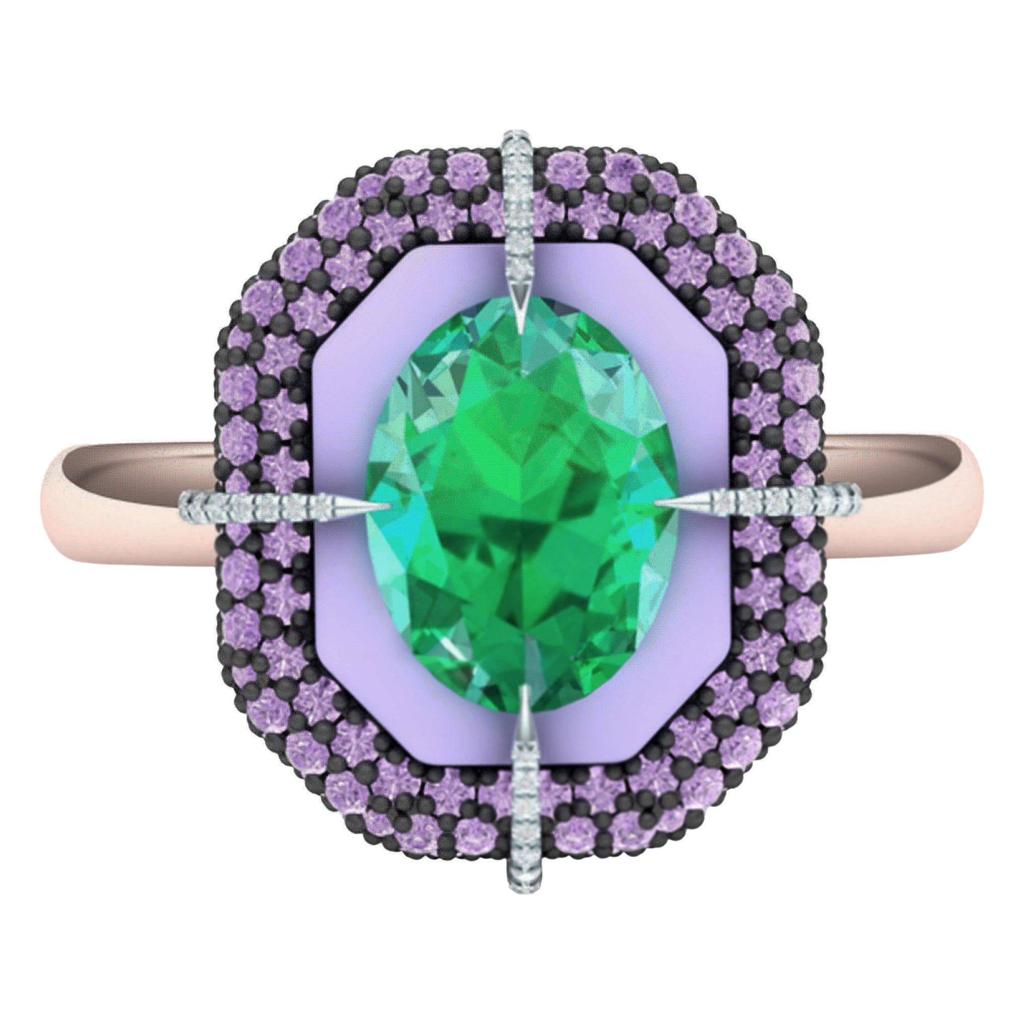 1 Carat Emerald and Purple Sapphire Cocktail Ring For Sale