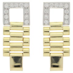 14 Karat Yellow Gold Rolex Style Link Diamond Drop Earrings