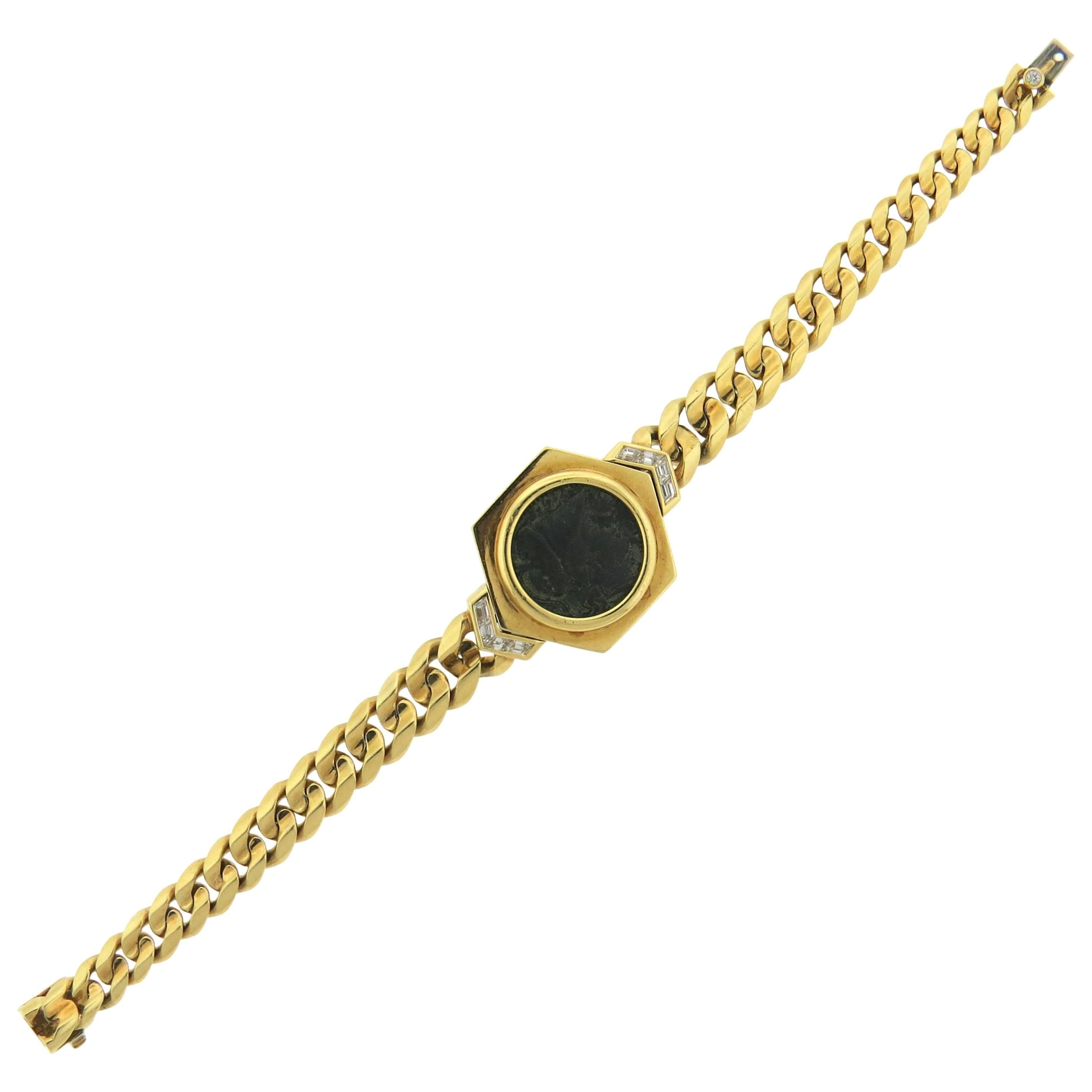 Bulgari Monete Ancient Coin Diamond Gold Bracelet