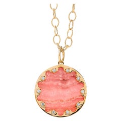 Syna Yellow Gold Rhodochrosite Pendant with Diamonds