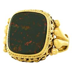 Unusually Fine Antique Bloodstone Gold Signet Ring