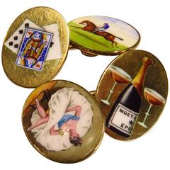 1920s William James Holmes Art Deco 4 Vices Enamel Double Gold Sided Cufflinks