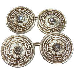 Early Art Deco Classic Greek Key Center Diamond Platinum Gold Cufflinks 4