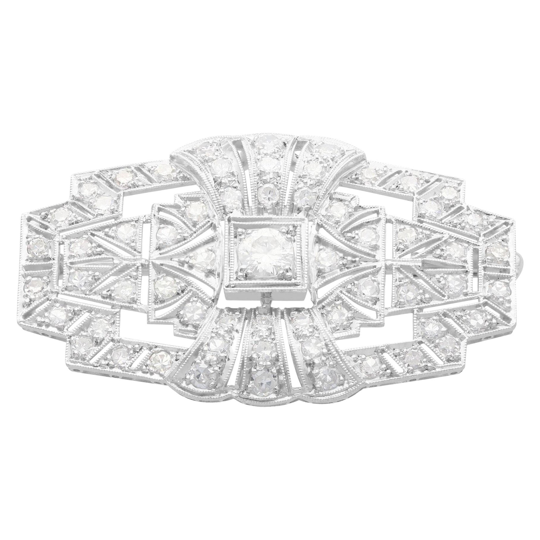 Art Deco Antique 2.16 Carat Diamond and Platinum Brooch For Sale