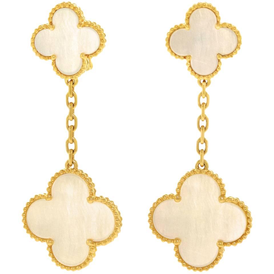 Van Cleef & Arpels Mother-of-Pearl Gold Alhambra Earrings