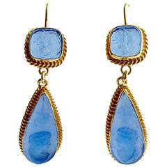 Azure Blue Intaglio Cameo Gold Vermeil Earrings