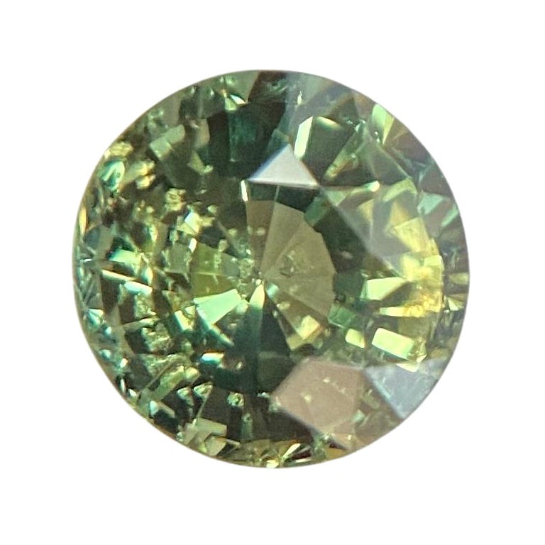 GIA Certified 1.36ct Untreated Vivid Green Yellow Sapphire Round Diamond Cut Gem For Sale