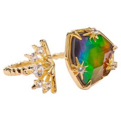 Starlight Trillion Ammolite Double Ring with White Topaz in 18k Gold Vermeil A/6