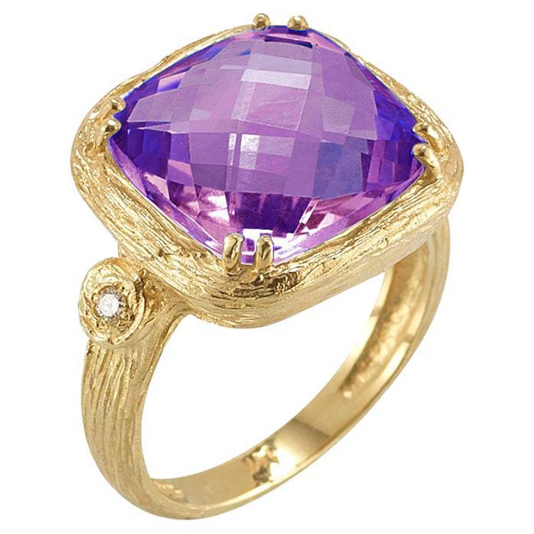 For Sale:  Hand-Crafted 14 Karat Yellow Gold Amethyst Color Stone Ring