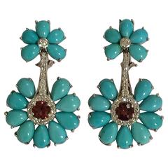 Turquoise Rubelite Diamond Gold Earrings 4