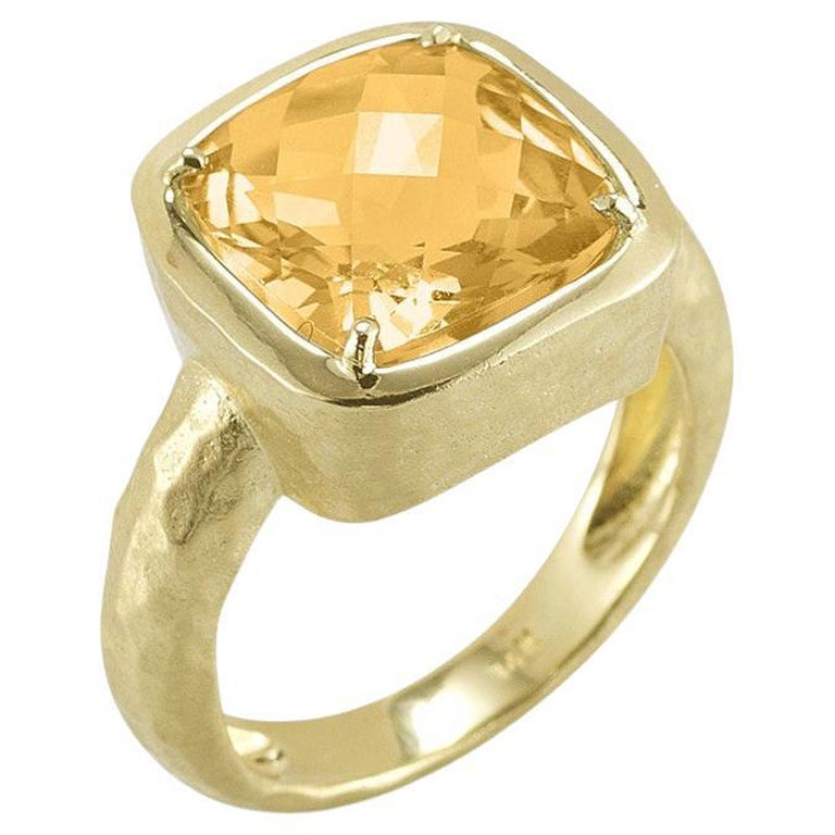 For Sale:  Hand-Crafted 14 Karat Yellow Gold Citrine Cocktail Ring