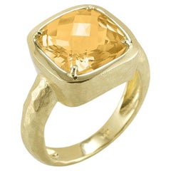 Anillo Cóctel Citrino de Oro Amarillo de 14 Kilates Hecho a Mano