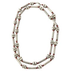 Vintage Stylized Sterling Silver and Jasper Bead Long Necklace by Nancy & Rise