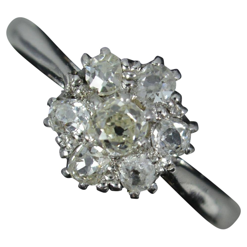 Beautiful Deep Old Mine Cut Diamond 18ct White Gold Cluster Ring