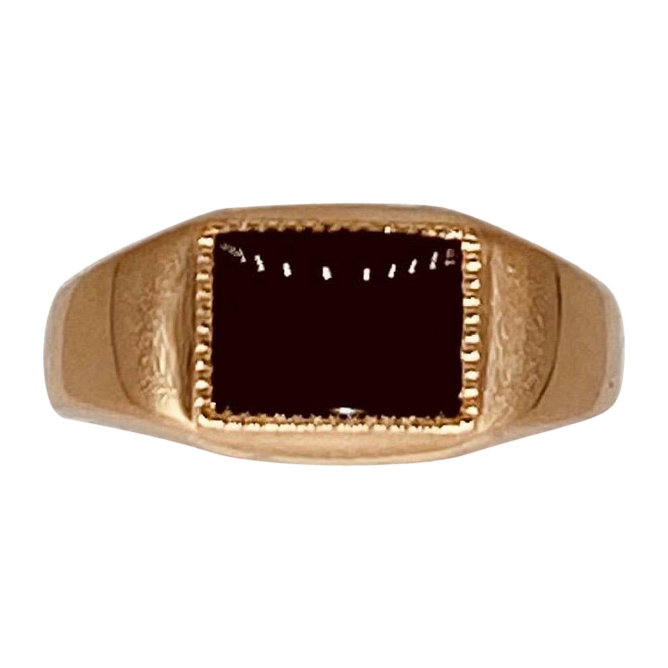 Retro Russian Gold Mne's Onyx Signet Ring 14k Rose Gold, Circa 1950s