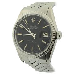 Rolex Stainless Steel Black Dial Datejust Automatic Wristwatch Ref 1601
