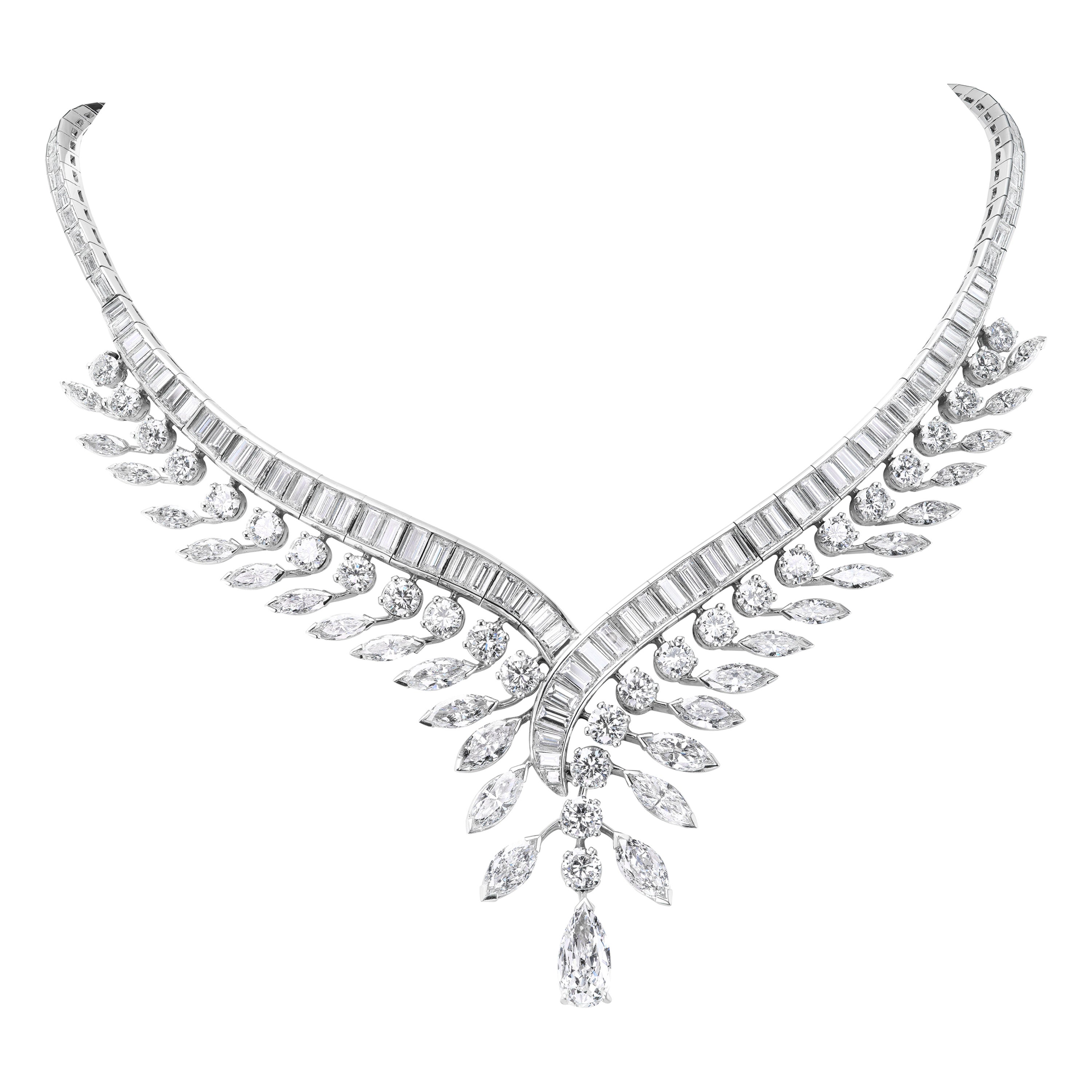 Diamond Platinum Feather Necklace