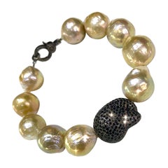 Golden Edison Baroque Pearl Bracelet with Black Spinel
