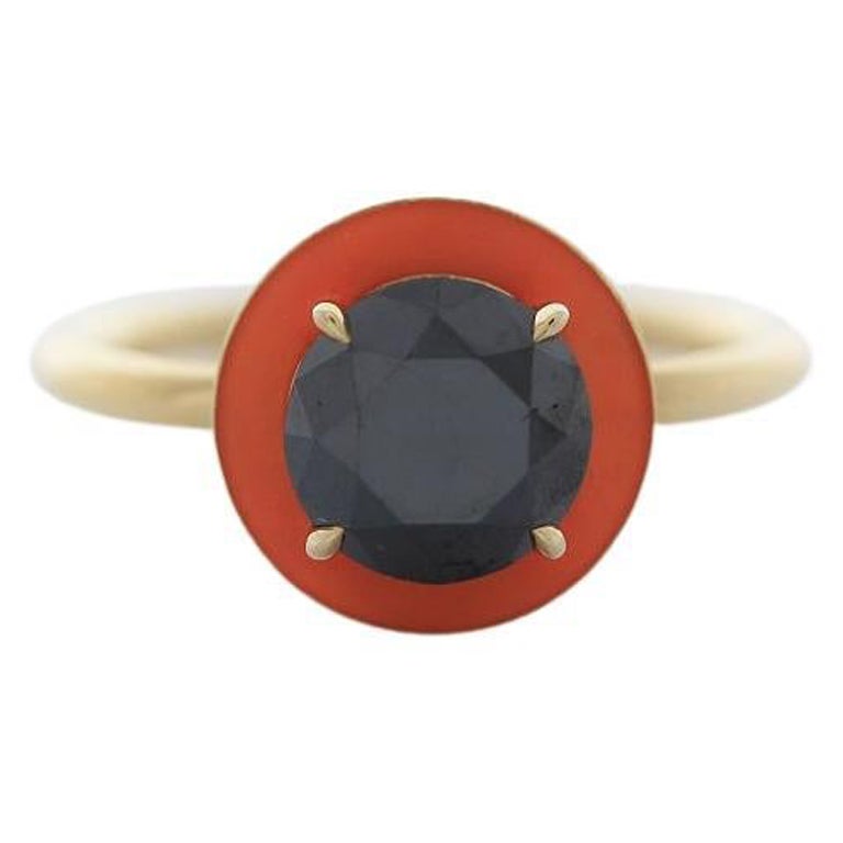 2.11 Carat Orange Halo Black Diamond Ring in Yellow Gold