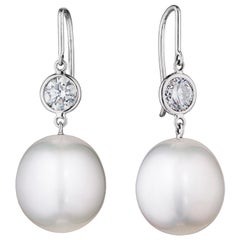 FVS Diamonds and S. Sea Cultured Pearl Dangle Earrings in 18K