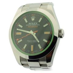 Rolex Stainless Steel Milgauss Green Crystal Automatic Wristwatch Ref 116400