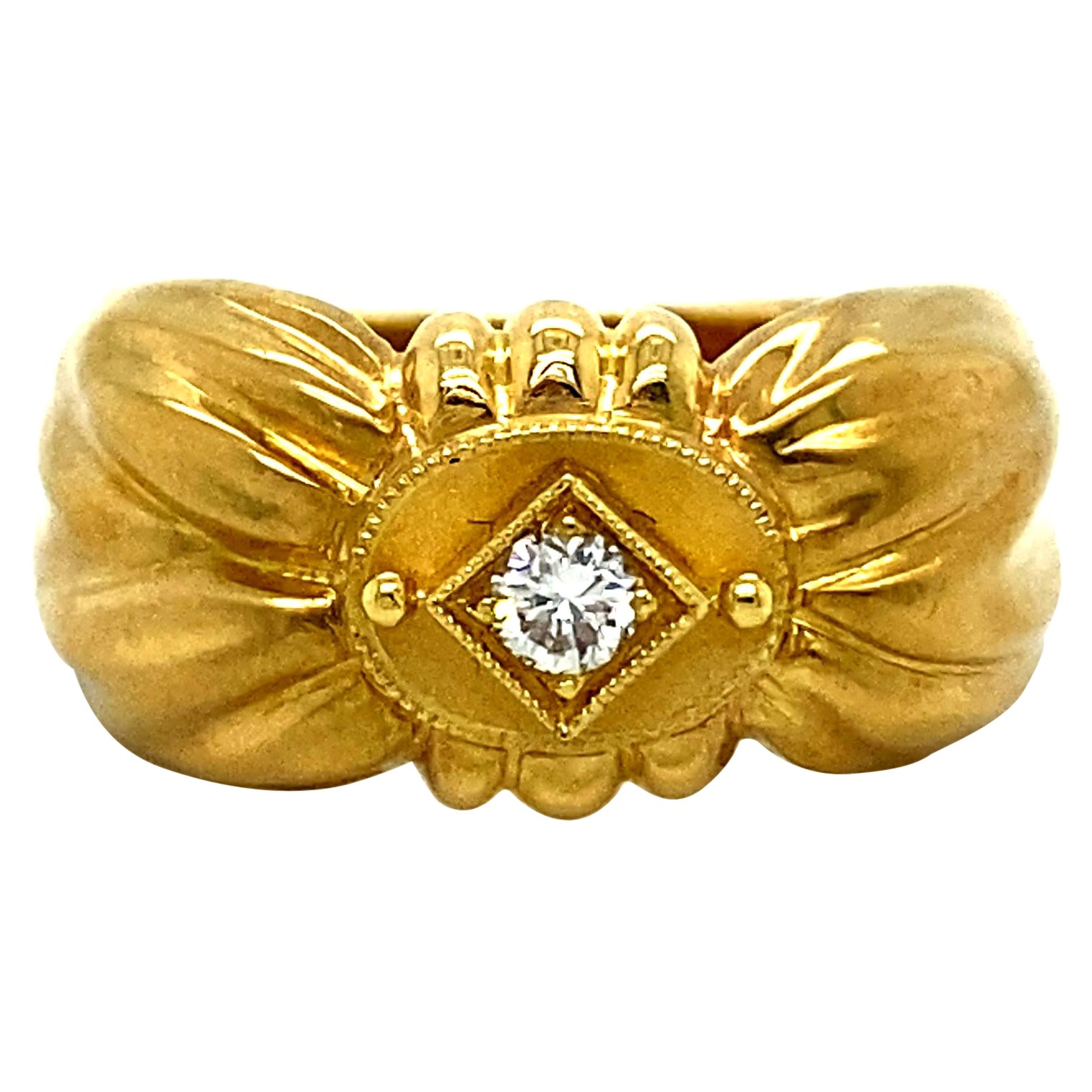 Awesome Vintage 18K Yellow Gold Diamond 'Bow' Ring by SeidenGang 0.15ct For Sale