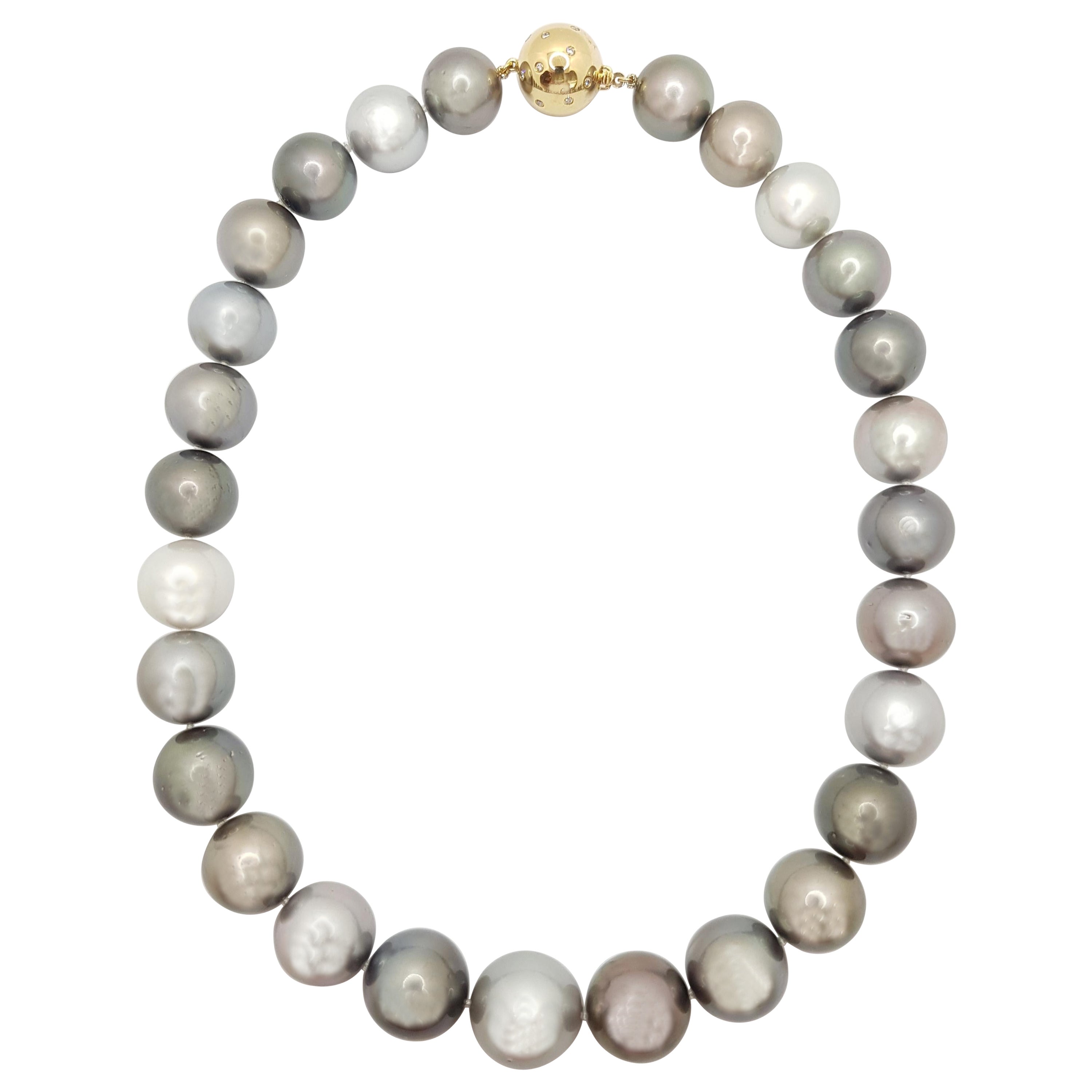 Multi-Shade Tahitian South Sea Pearl with Diamond Clasp in 18 Karat Gold 