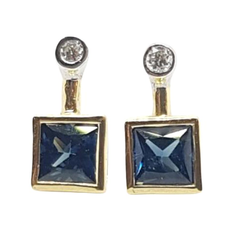 Blue Sapphire with Diamond Earrings Set in 18 Karat Gold Settings