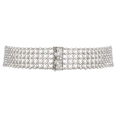 Antique Belle Epoque Platinum Natural Seed Pearl Diamond Choker Convertible to Bracelets