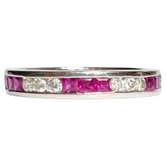 Vintage Ruby and Diamond 18 Carat White Gold Half Eternity Ring