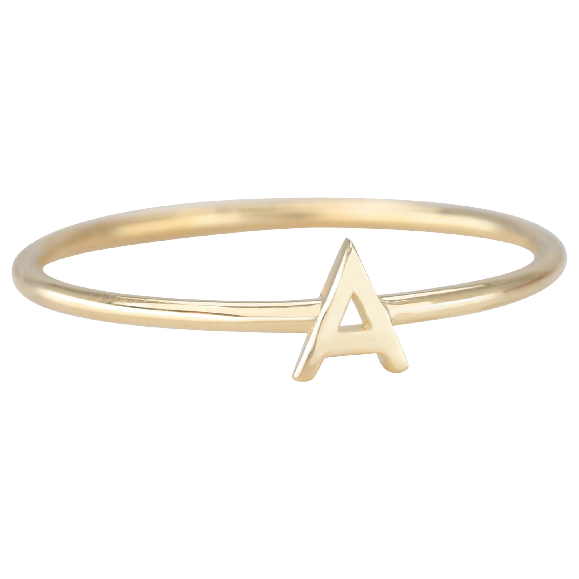 For Sale:  14K Gold Initial A Letter Ring, Personalized Initial Letter Ring