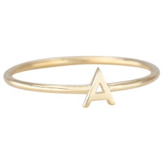 14K Gold Initial A Letter Ring, Personalized Initial Letter Ring
