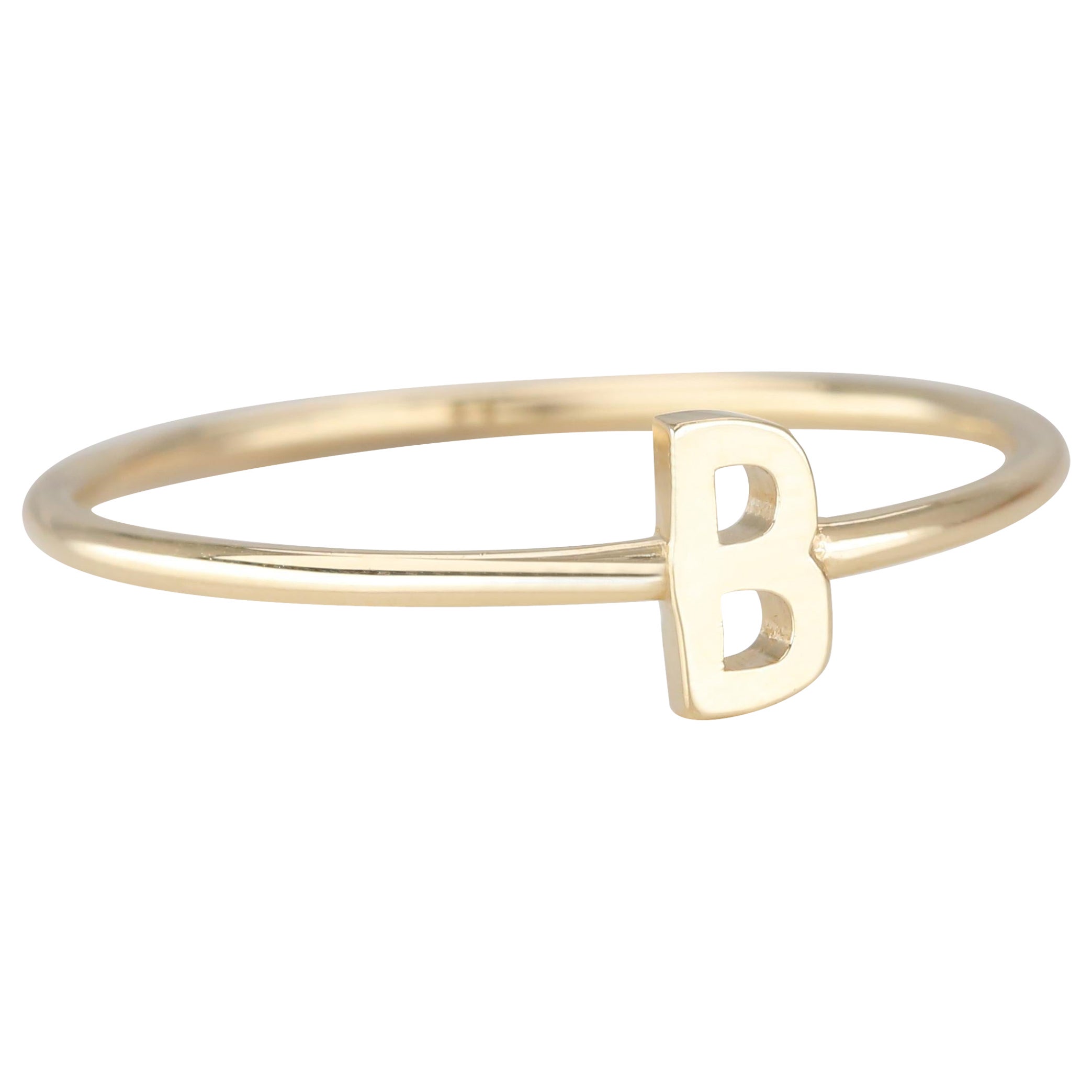 14K Gold Initial B Letter Ring, Personalized Initial Letter Ring