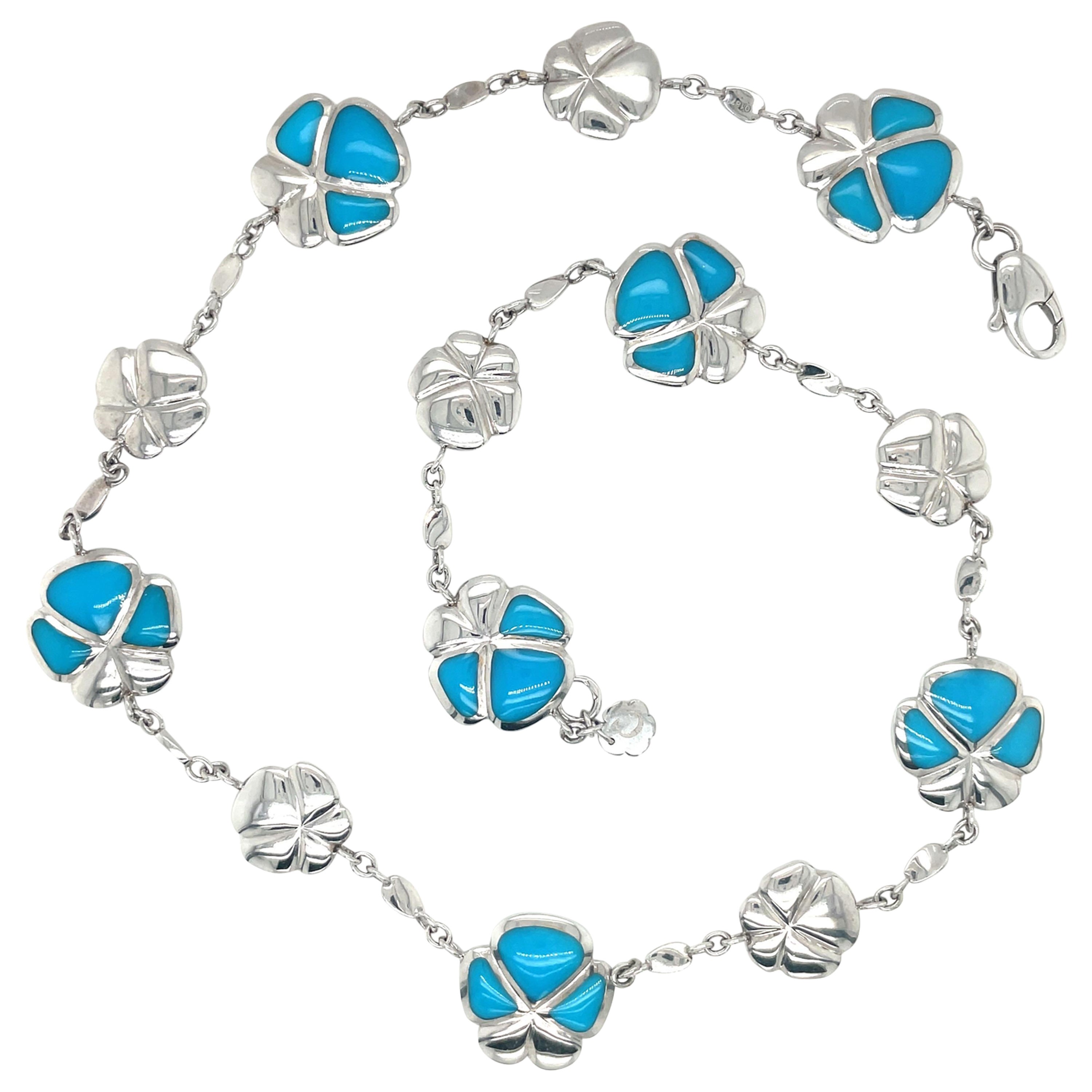 Amnbrosi 18KT White Gold & Turquoise Viola Flower Necklace For Sale