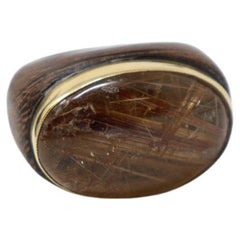 Wengè Wood 18kt Gold and Quarz Dome Ring