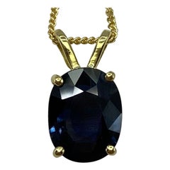 GIA Certified 2.51ct Untreated Deep Blue Sapphire Oval 18k Yellow Gold Pendant