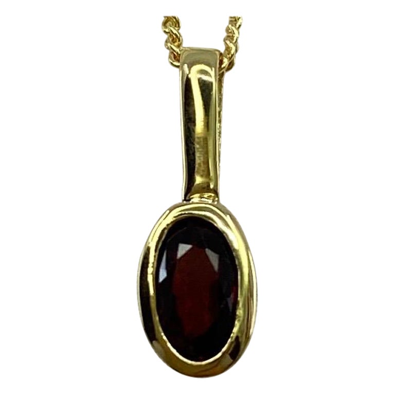 Untreated Deep Red Ruby 0.51ct Oval Cut 18k Yellow Gold Rubover Pendant Necklace For Sale