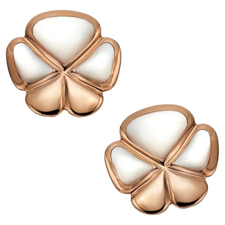 Ambrosi & Cellini White Kogolong and 18KT Rose Gold Clover Earring For Sale