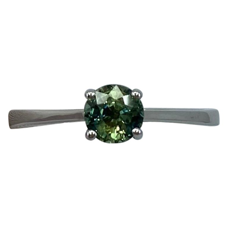Parti Colour Green Blue Australian Sapphire Round 18k White Gold Solitaire Ring
