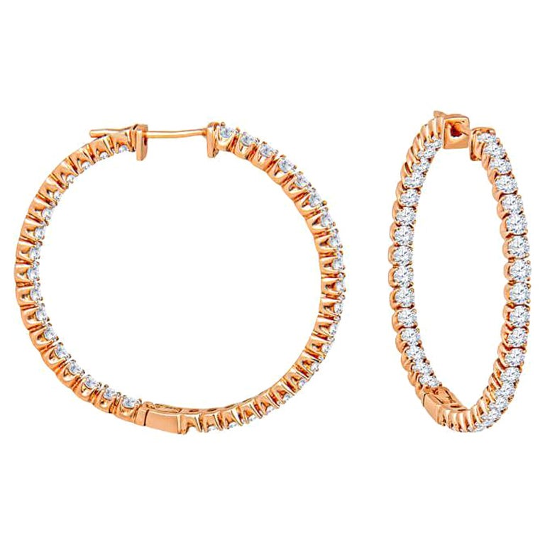 3.46ctw 14k Rose Gold Endless Diamond Hoop Earrings For Sale