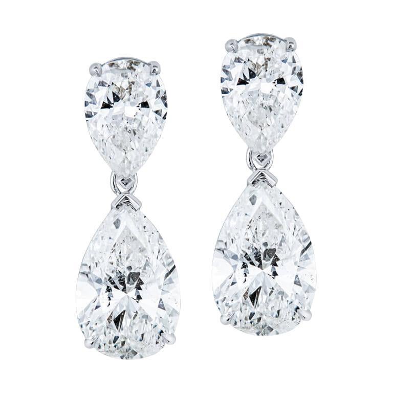 Pendants d'oreilles en or blanc 14 carats avec diamants en forme de poire de 5,93 carats I-J I1-SI2 en vente