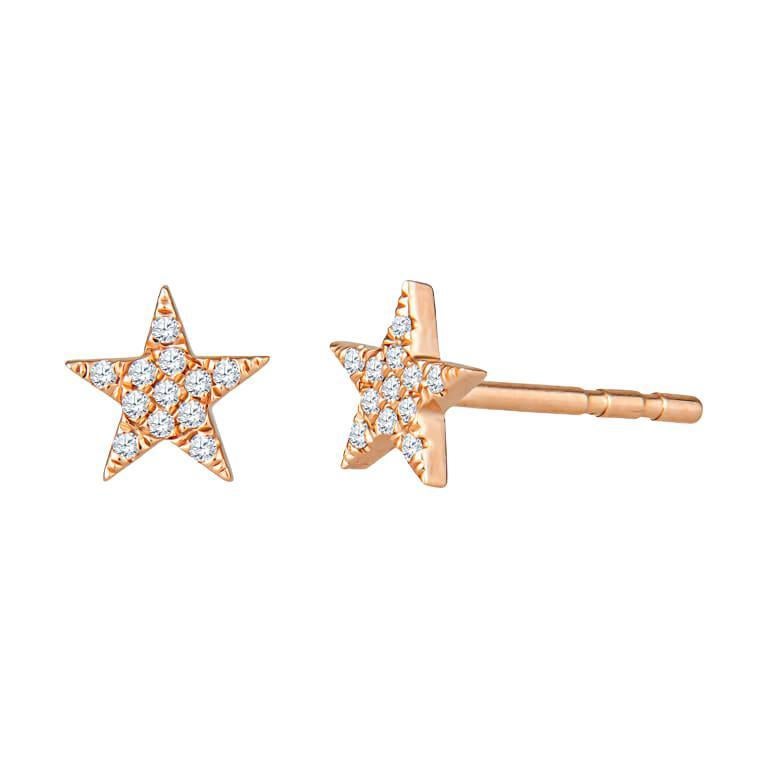 .05ctw Star Shaped Diamond Stud Earrings 14k Rose Gold