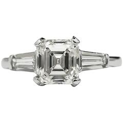 1.57 Carat GIA Cert Asscher Cut Diamond Platinum Ring