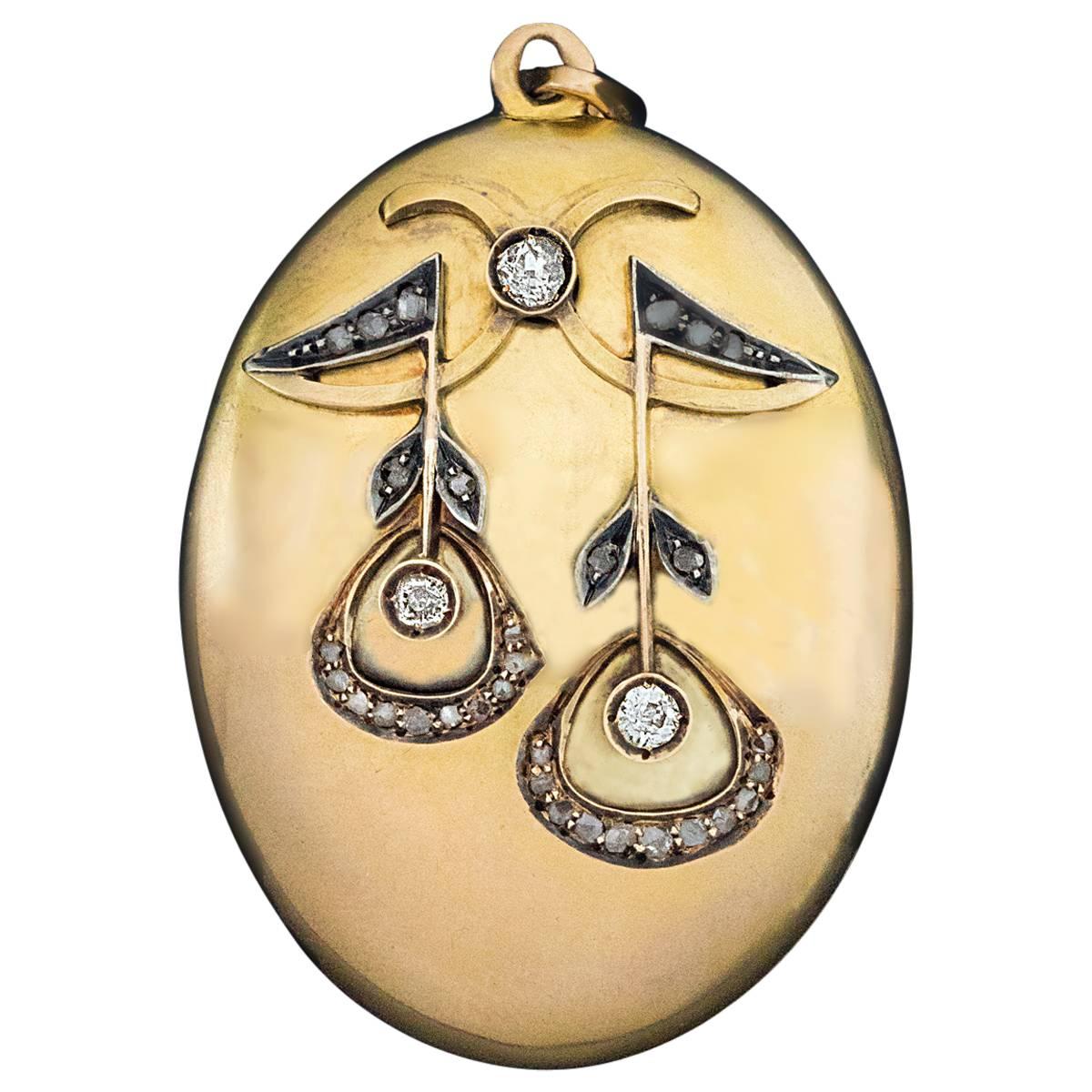 Antique Art Nouveau Diamond Gold Locket Pendant