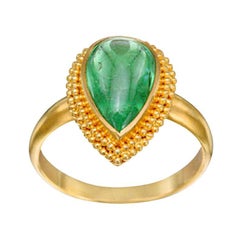 Steven Battelle 3.8 Carats Tsavorite Cabochon 22K Gold Ring