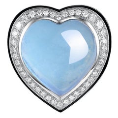 17.05 Carats Heart Cut Aquamarine Diamond Enamel Ring in 18 Karat White Gold